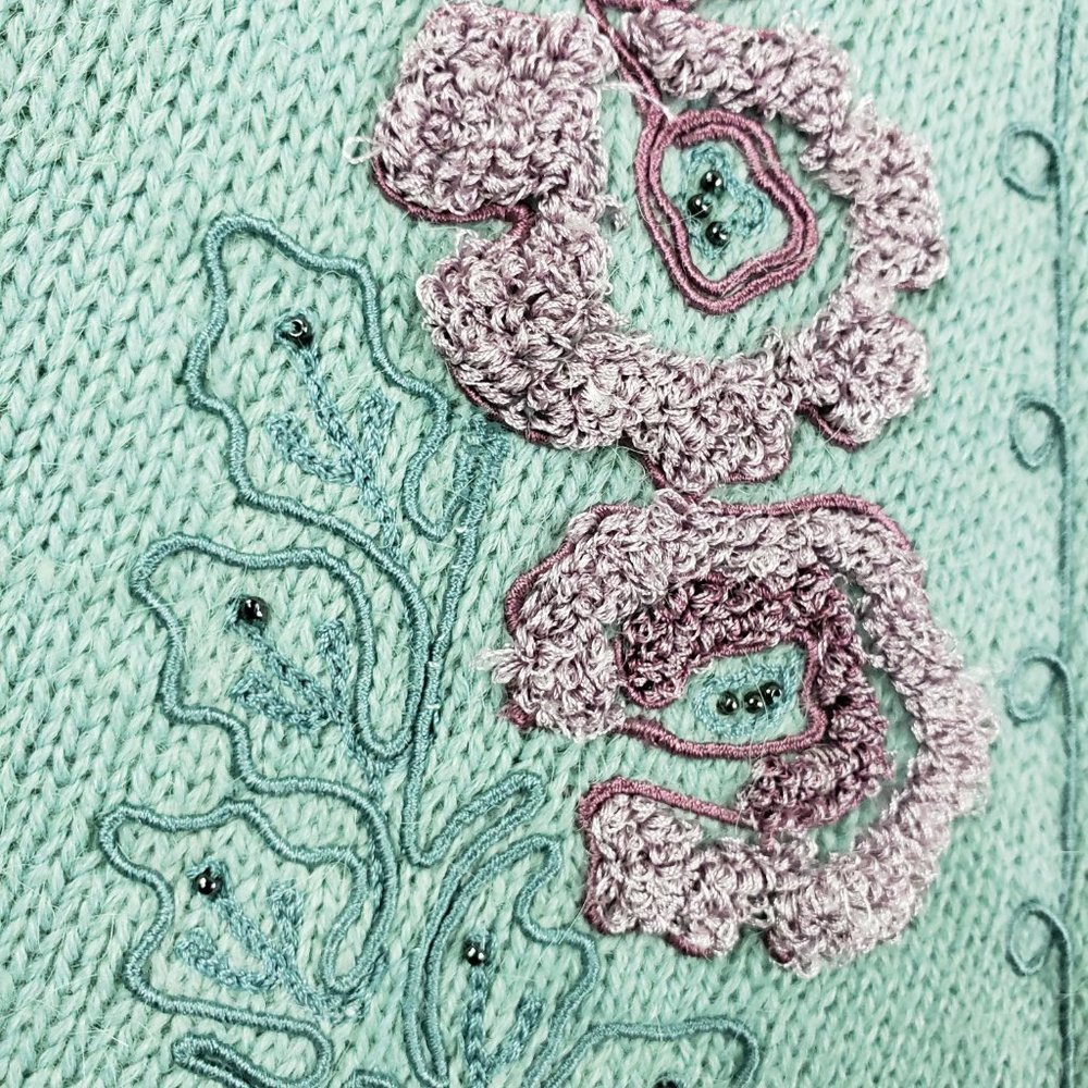 Koret Women's Sea Foam Green Button Floral Embroidered Beaded Knit Sweater Vest - Picture 4 of 12